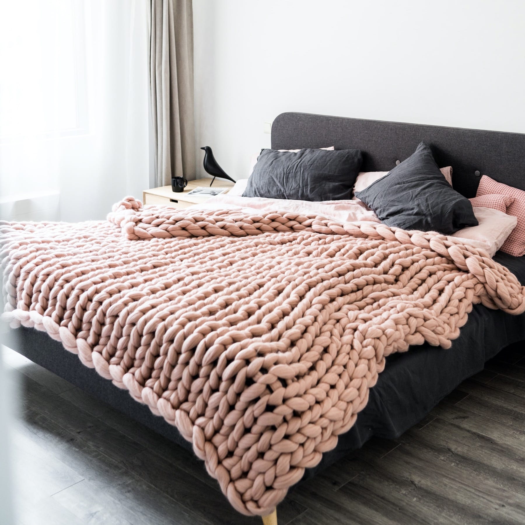 chunky knit blanket queen blush pink dusty pink