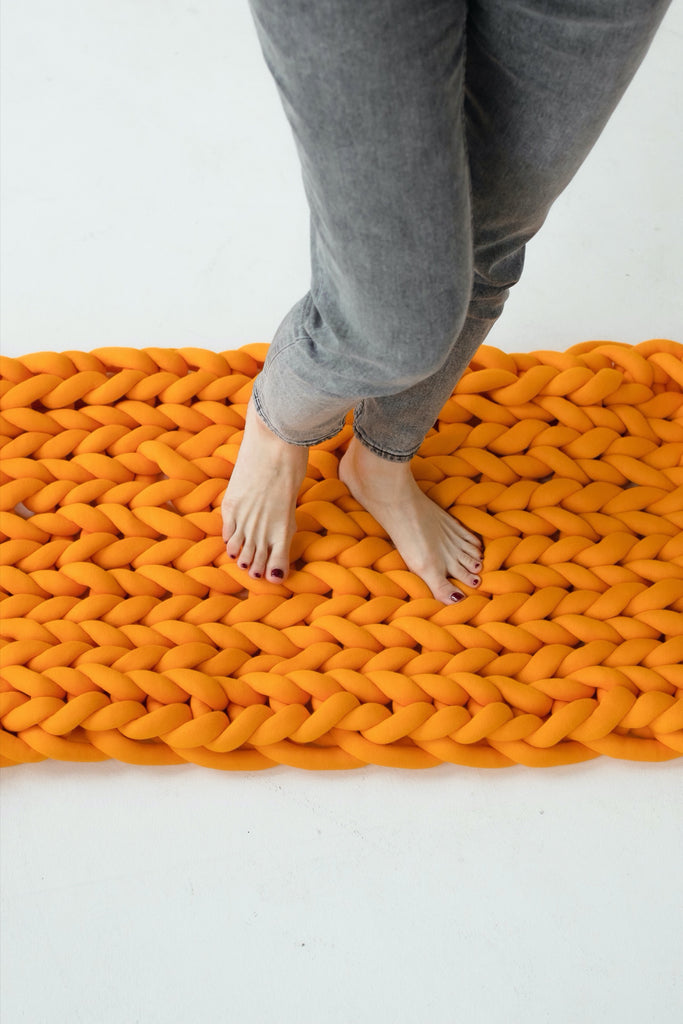 Chunky Knit Rug Braided Rug Knitted Rug Tube Yarn Rug Apricot Orange 329 Vertical