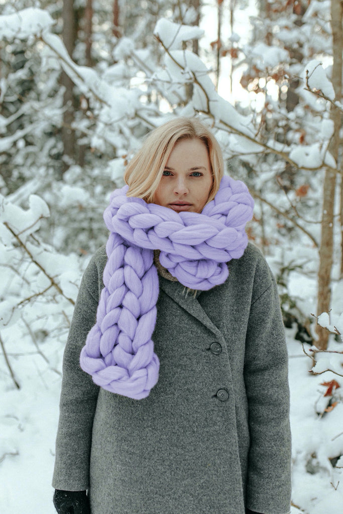 Chunky Knit Scarf Wool Scarf Oversized Scarf Winter Lavender 564