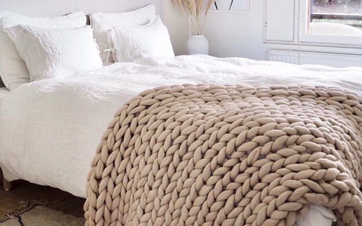 merino wool chunky knit blanket in beige