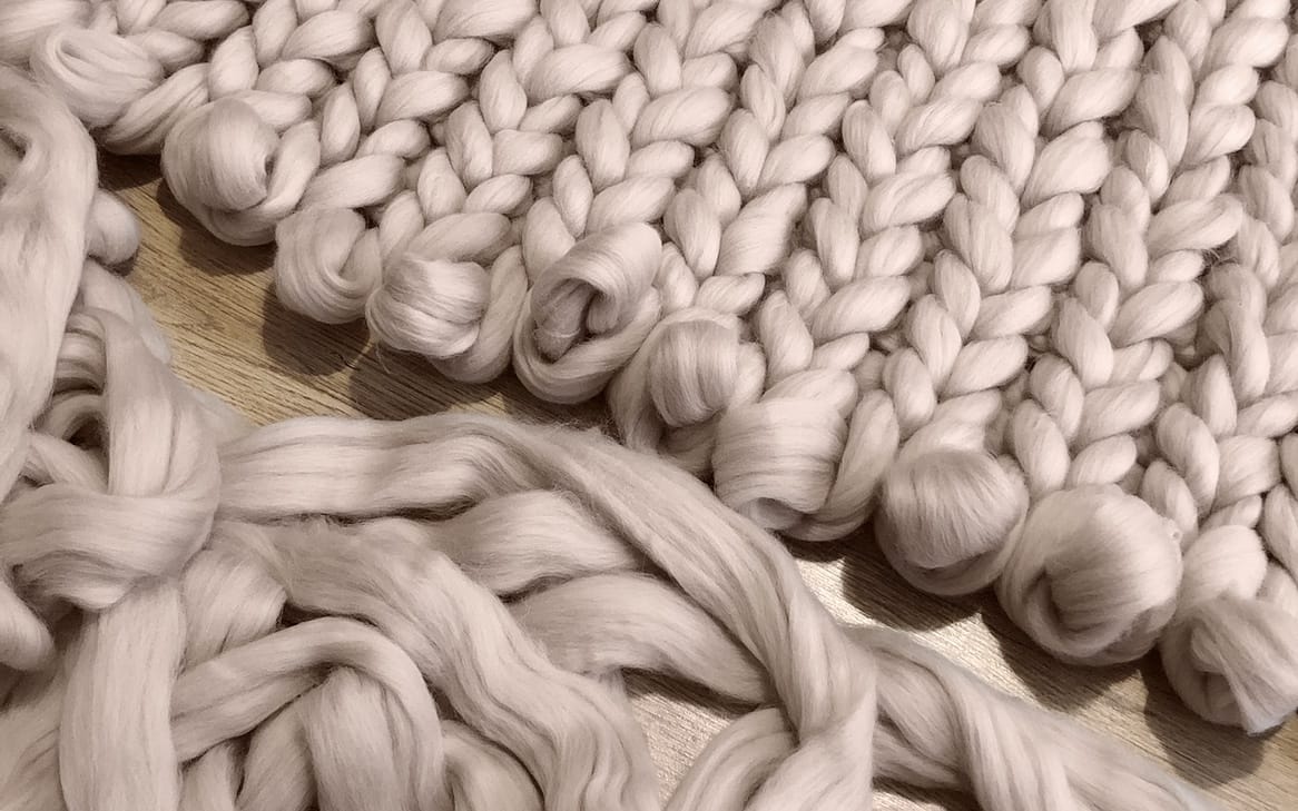 beige DIY chunky knit blanket